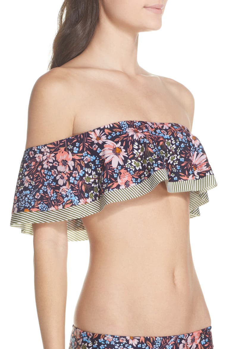 BCA Enchanted Print Off the Shoulder Bikini Top, Alternate, color, OLIVE MULTI