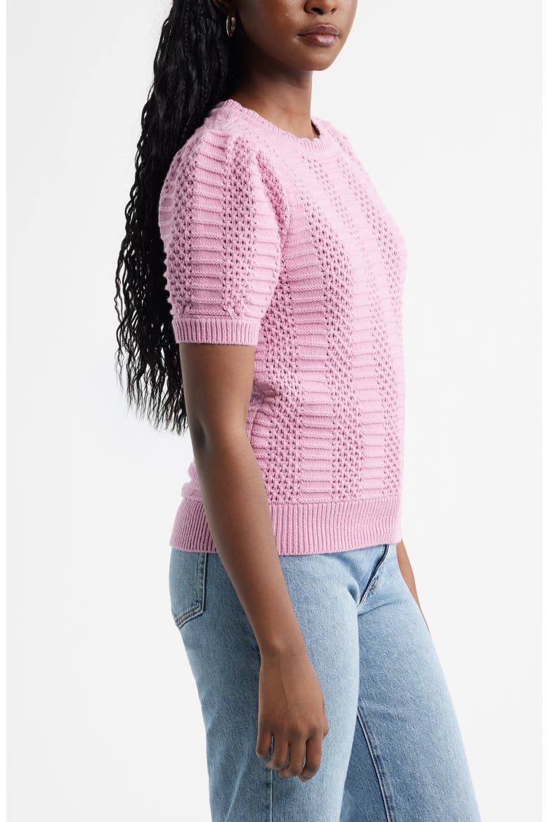 Mixed Stitch Short Sleeve Pima Cotton & Merino Wool Sweater, Alternate, color, PURPLE VICTORIA