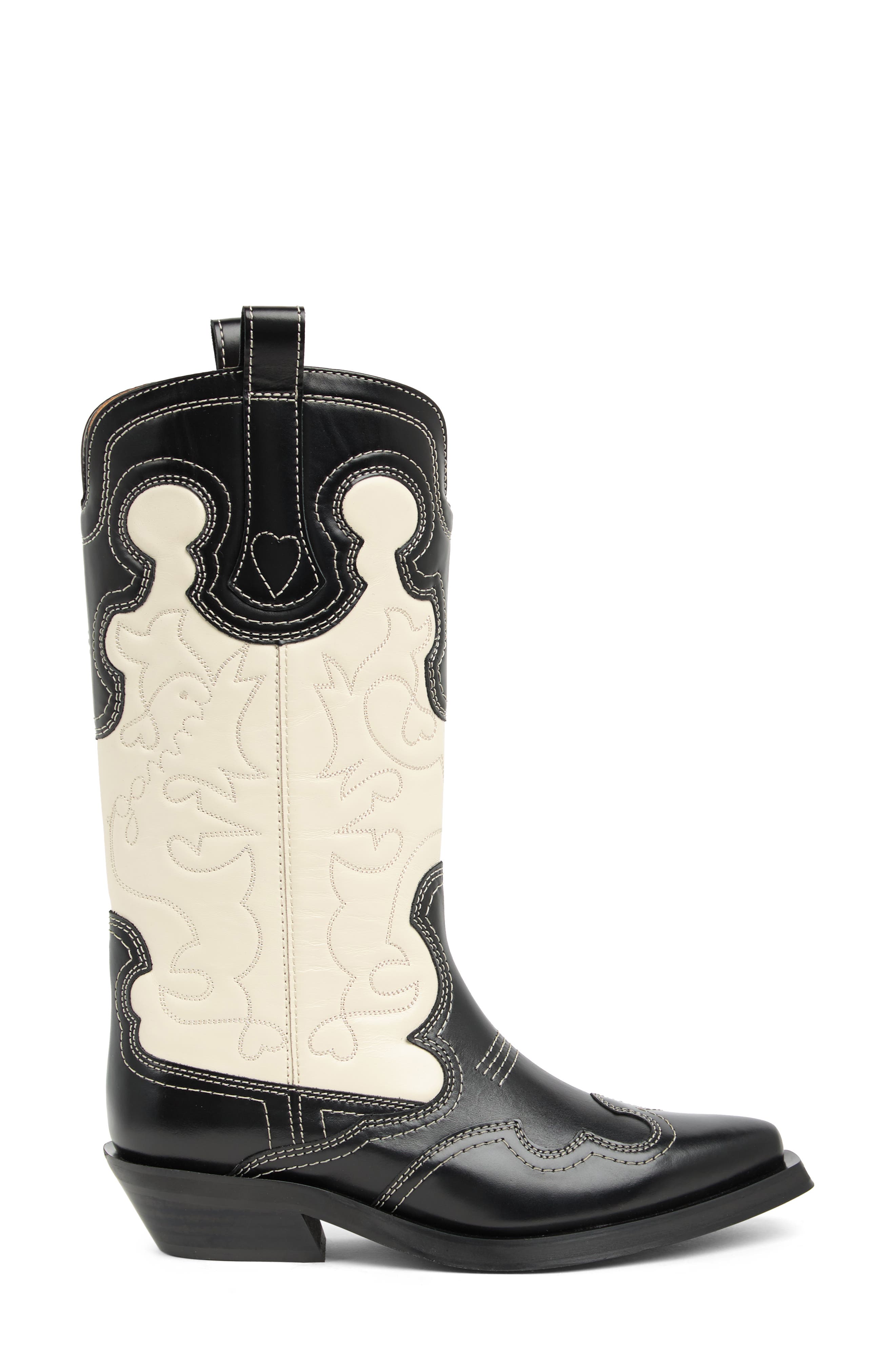 Ganni Embroidered Western Boot, Alternate, color, 