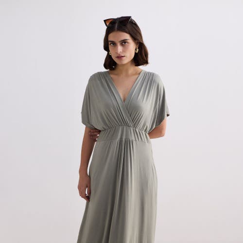 Reistor Women's Green Flowy A-line Maxi Dress With Side Slits In Light Olive In Light Olvie