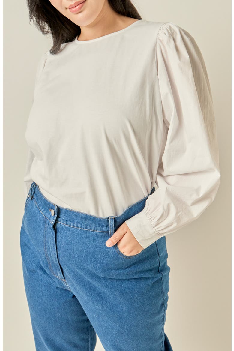 Mixed Media Puffed Sleeve T-Shirt, Alternate, color, WHITE