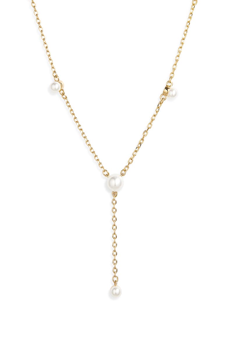 Faux Pearl Station Y-Necklace, Alternate, color, WHITE- GOLD