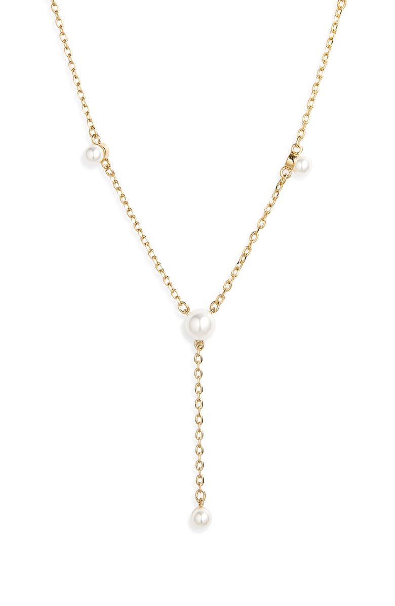 NORDSTROM RACK Faux Pearl Station Y-Necklace, Alternate, color, White- Gold