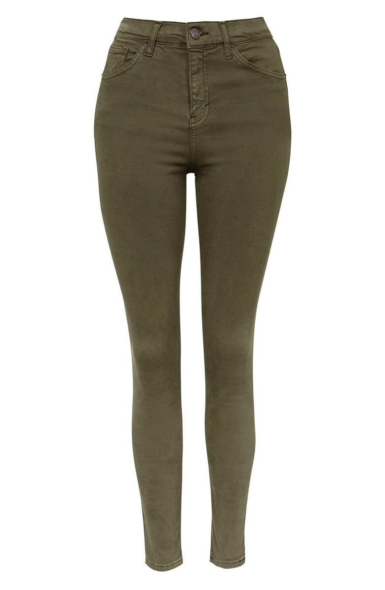 Topshop Moto 'Jamie' Skinny Ankle Jeans, Alternate, color, Olive