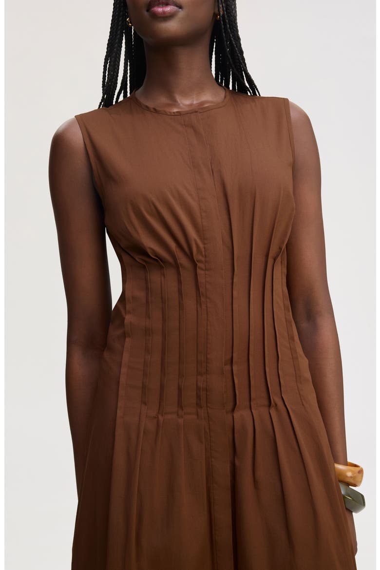 Pleated Waist Sleeveless Midi Dress, Alternate, color, COCOA BEAN