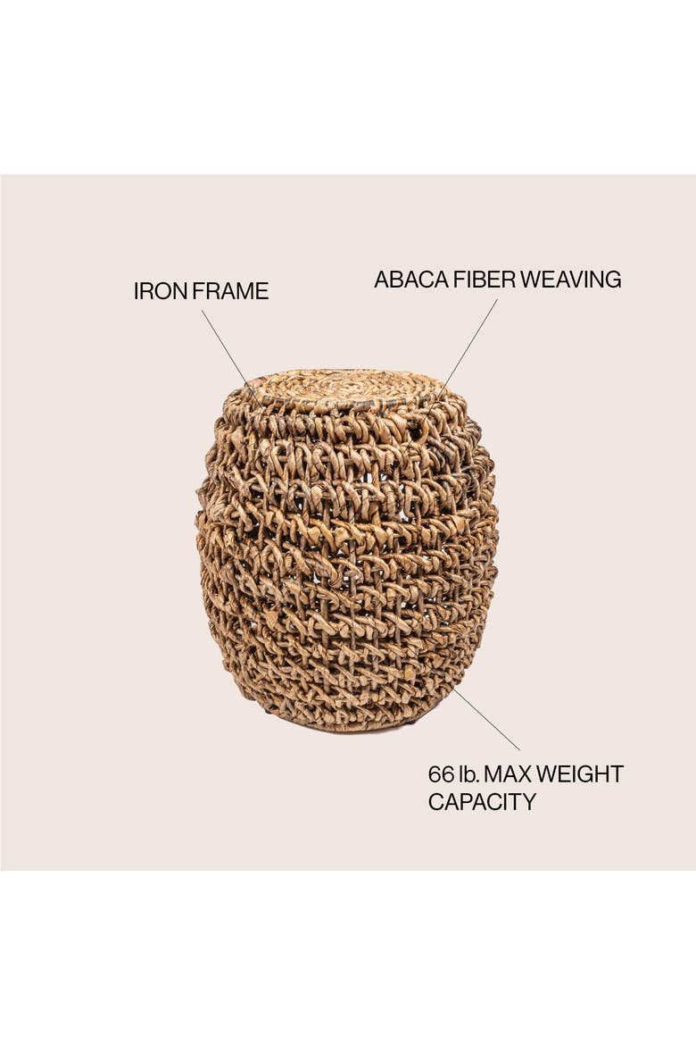 Sage Bohemian Woven Abaca Drum Stool, Barrel Side Table, Chunky Round Accent Footstool & End Table, Alternate, color, Brown