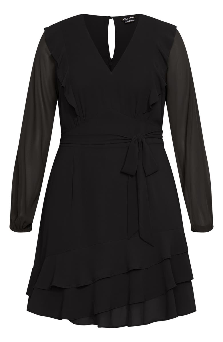 City Chic Pretty Ruffle Long Sleeve Dress, Alternate, color,