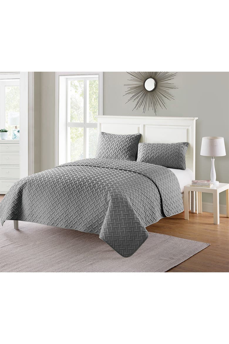 Nina Embossed Basketweave Quilt Set - Twin, Alternate, color, GREY