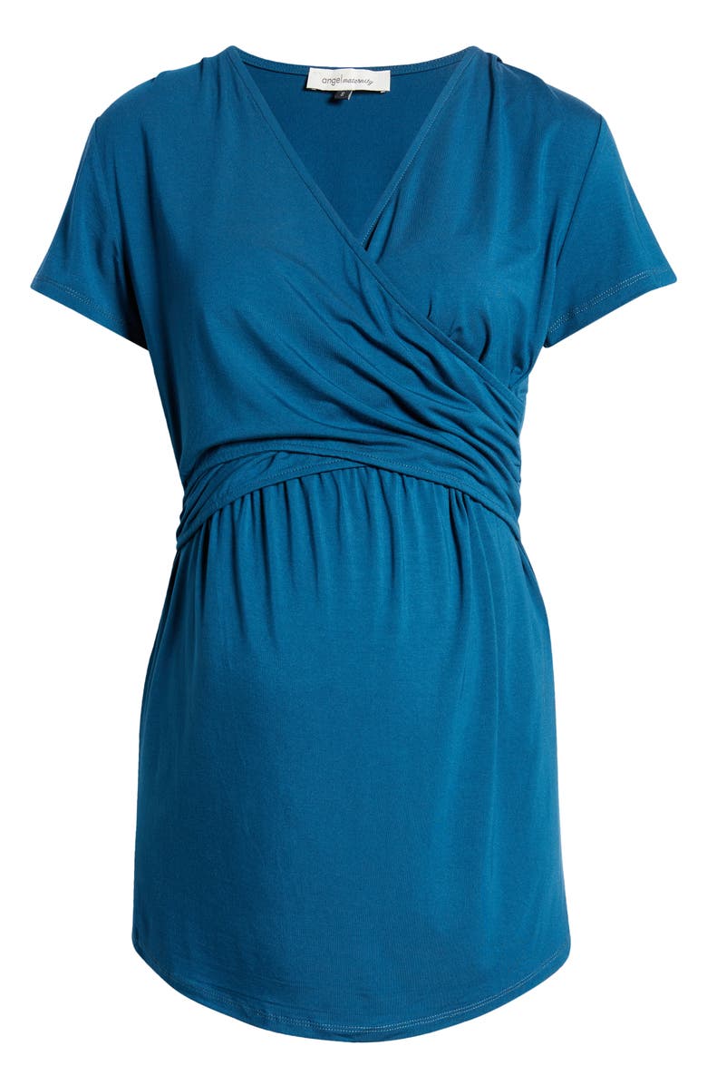 Angel Maternity Crossover Short Sleeve Maternity/Nursing Top, Alternate, color, 
