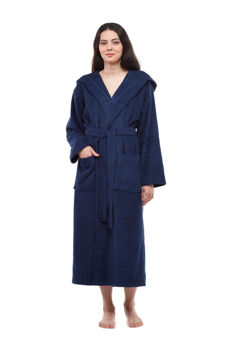 Paradise Womens Hooded Cotton Bath Robe, Alternate, color, Navy