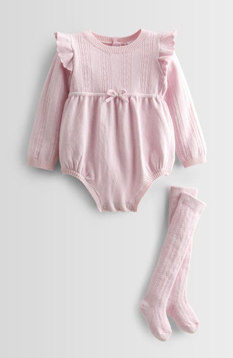 Pointelle Long Sleeve Sweater Romper & Socks Set (Baby)