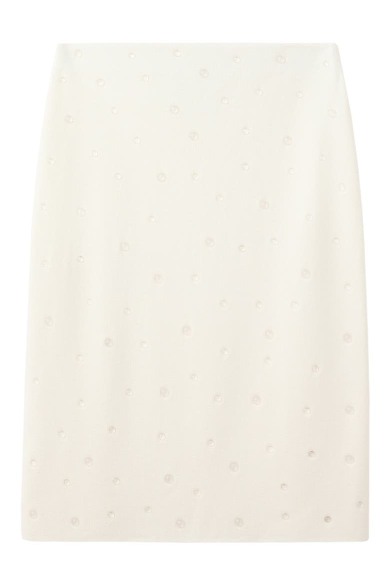 Faux Pearl Detail Knit Skirt, Alternate, color, ECRU