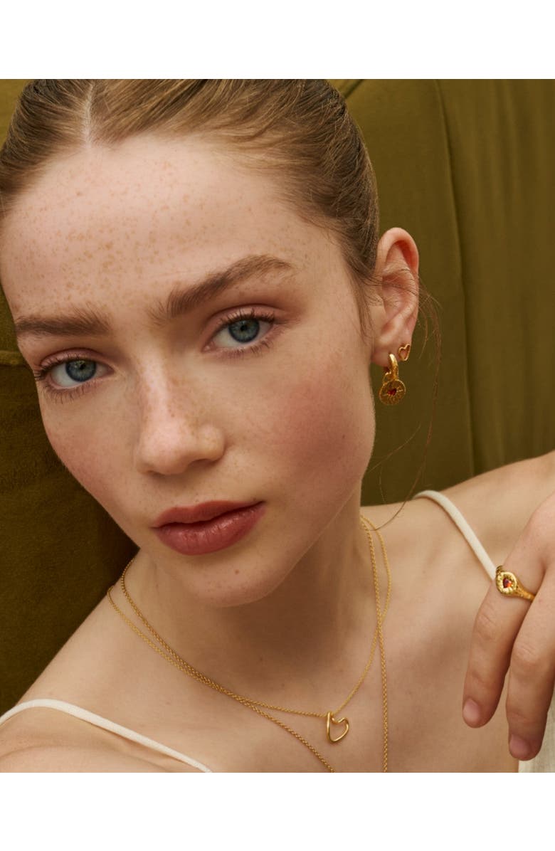 Ottoman Hands Garnet Heart Huggie Earrings, Alternate, color, Gold