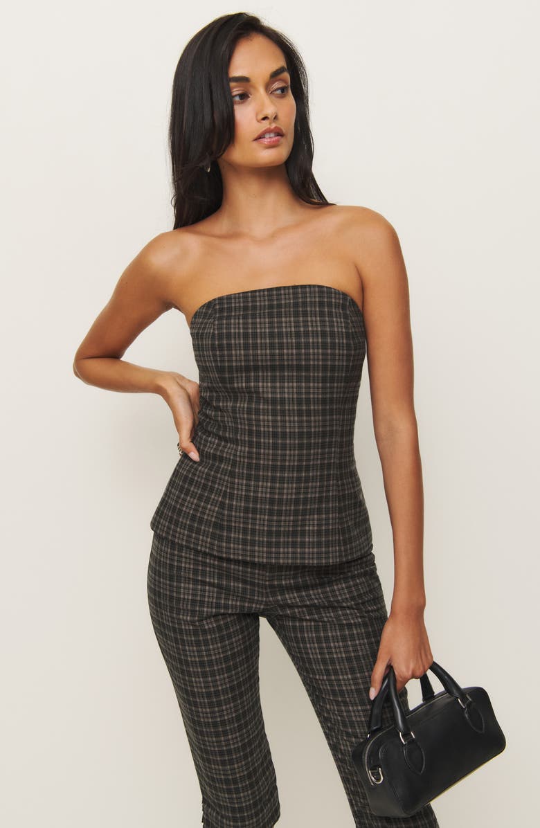 Reformation x Kacey Musgraves Steeplechase Plaid Strapless Top & Capri Pants Set, Alternate, color, 