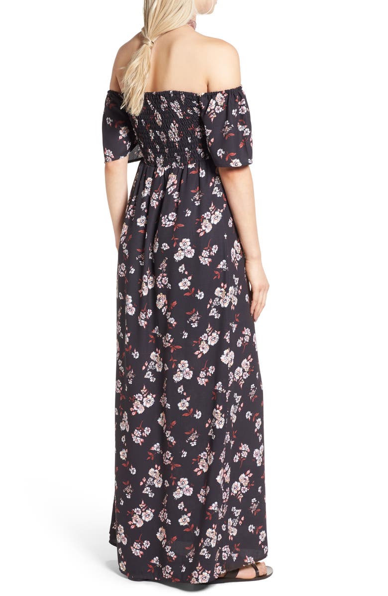 Socialite Smocked Off the Shoulder Maxi Dress, Alternate, color,