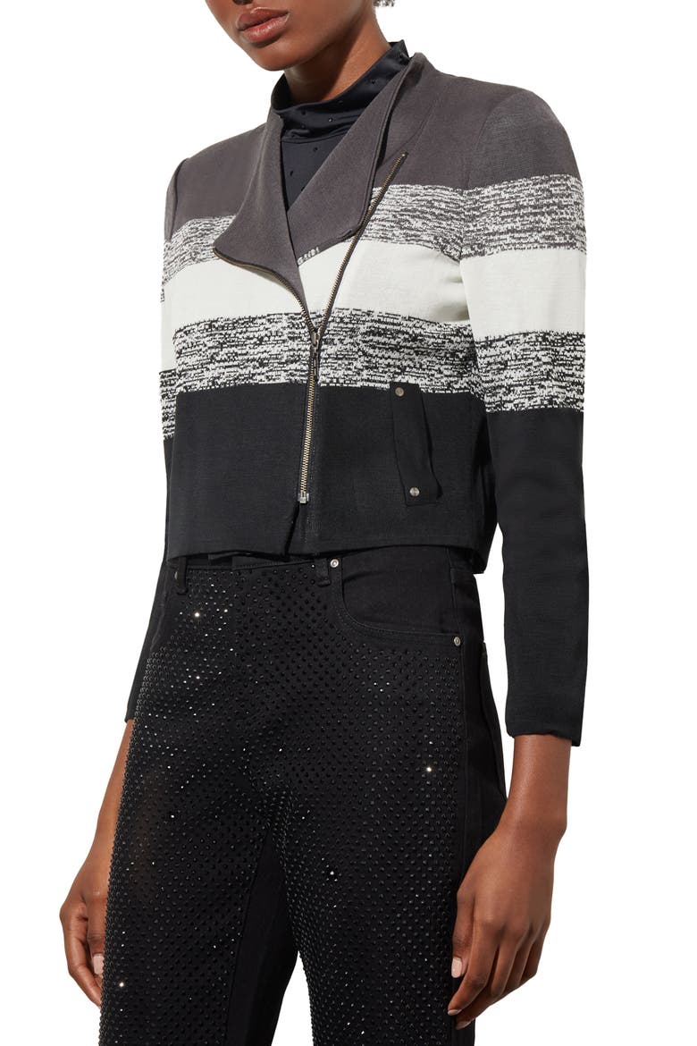 Textured Stripe Jacquard Knit Jacket, Alternate, color, BLACK/GRANITE/IVORY