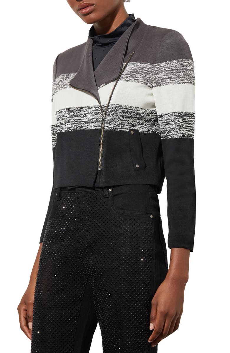 Ming Wang Textured Stripe Jacquard Knit Jacket, Alternate, color, 