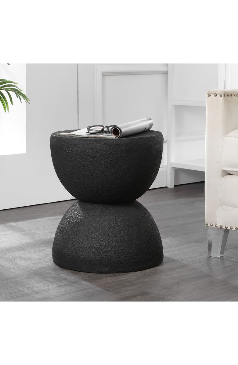 JONATHAN Y Greta 18" Mid-Century Modern Drum Indoor/Outdoor Accent Table, Alternate, color, Black Frosted