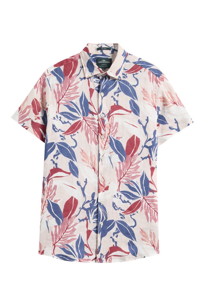 Saltwater Creek Sports Fit Botanic Print Short Sleeve Linen Button-Up Shirt, Alternate, color, BEIGE