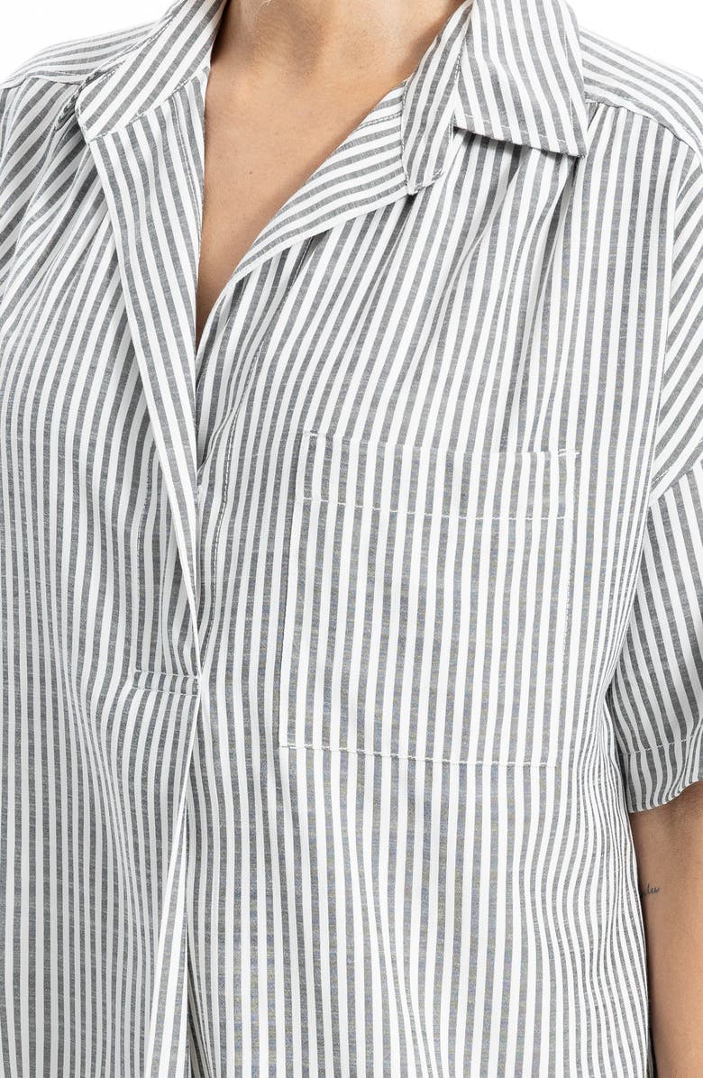 MAX STUDIO Split Neck Collar Short Sleeve Top, Alternate, color, Black Framed