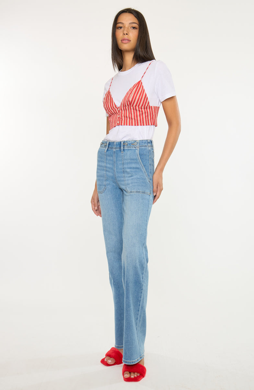 Kancan Jane High Rise Wide Flare Jeans In Blue