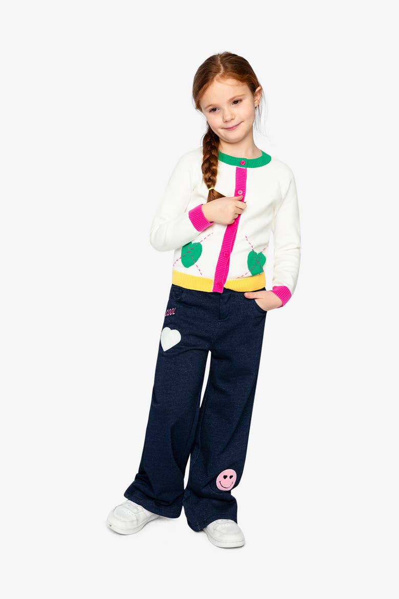 Heart Pocket Button Front Knitted Cardigan, Alternate, color, Off-White, Green and Pink