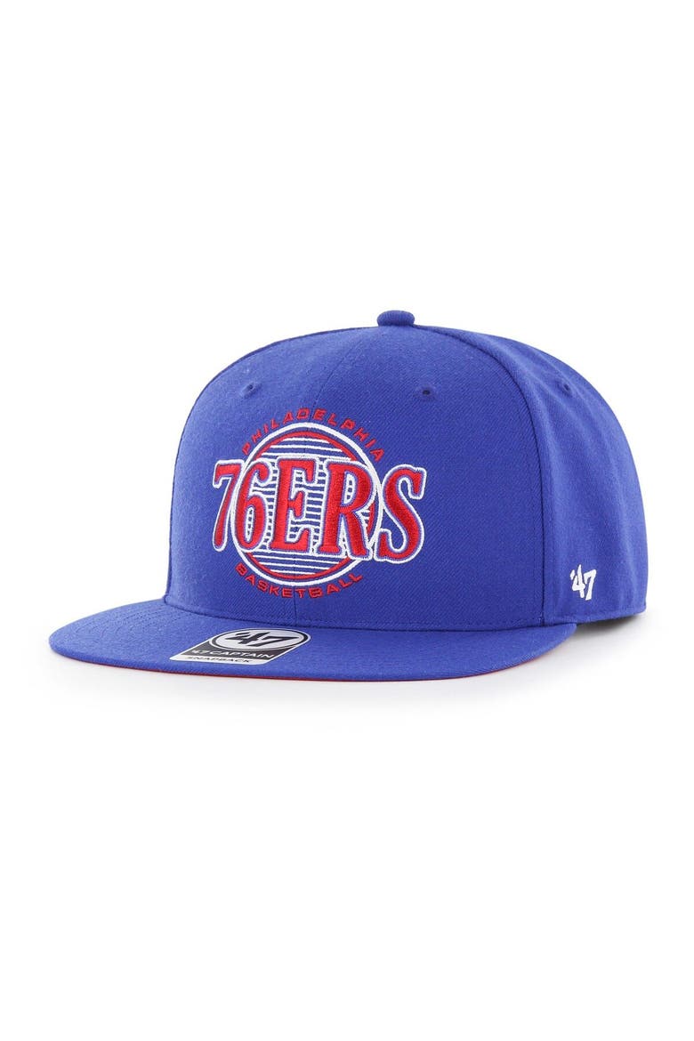 Men's '47 Royal Philadelphia 76ers High Post Captain Snapback Hat, Alternate, color, Royal