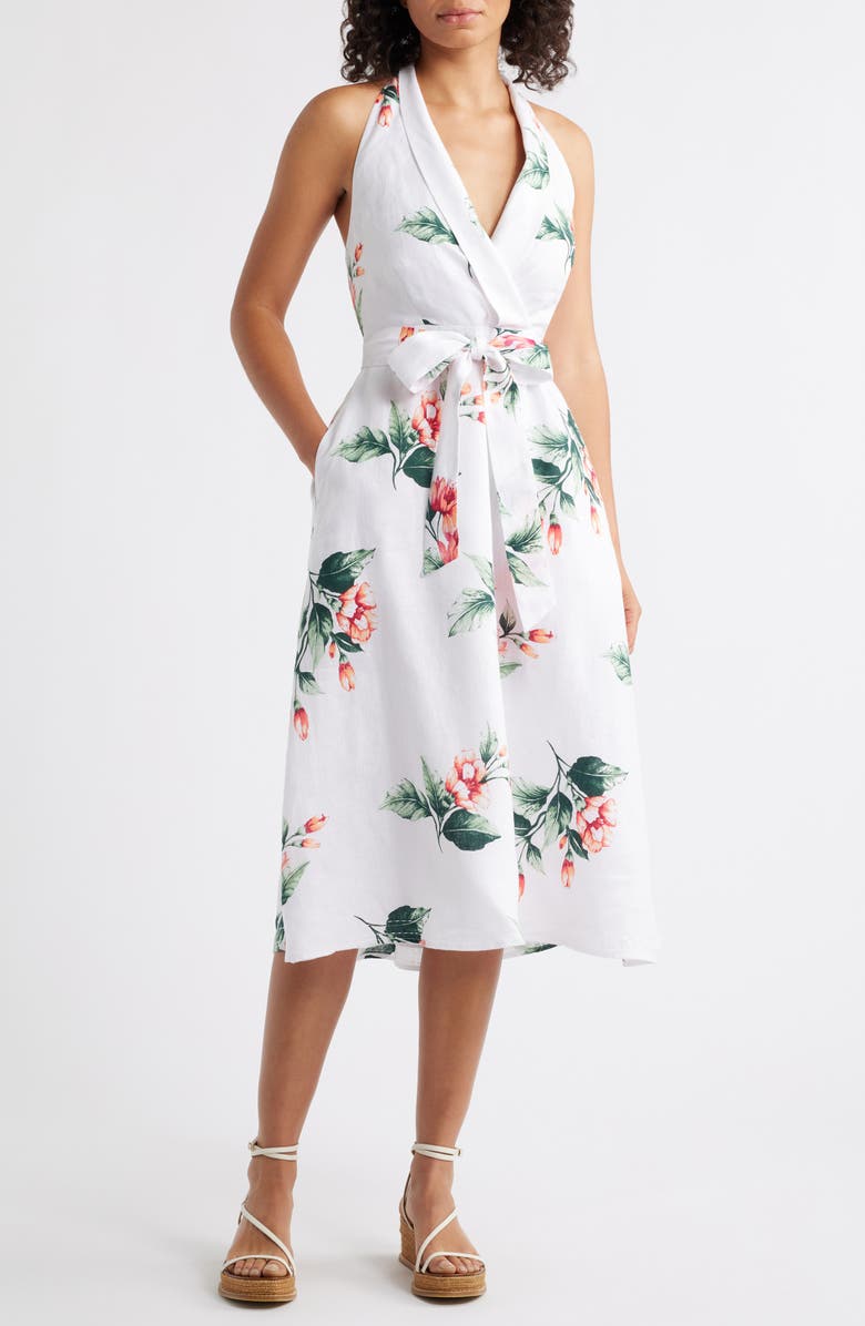 Tommy Bahama Florentina Flourish Halter Midi Dress, Main, color, White