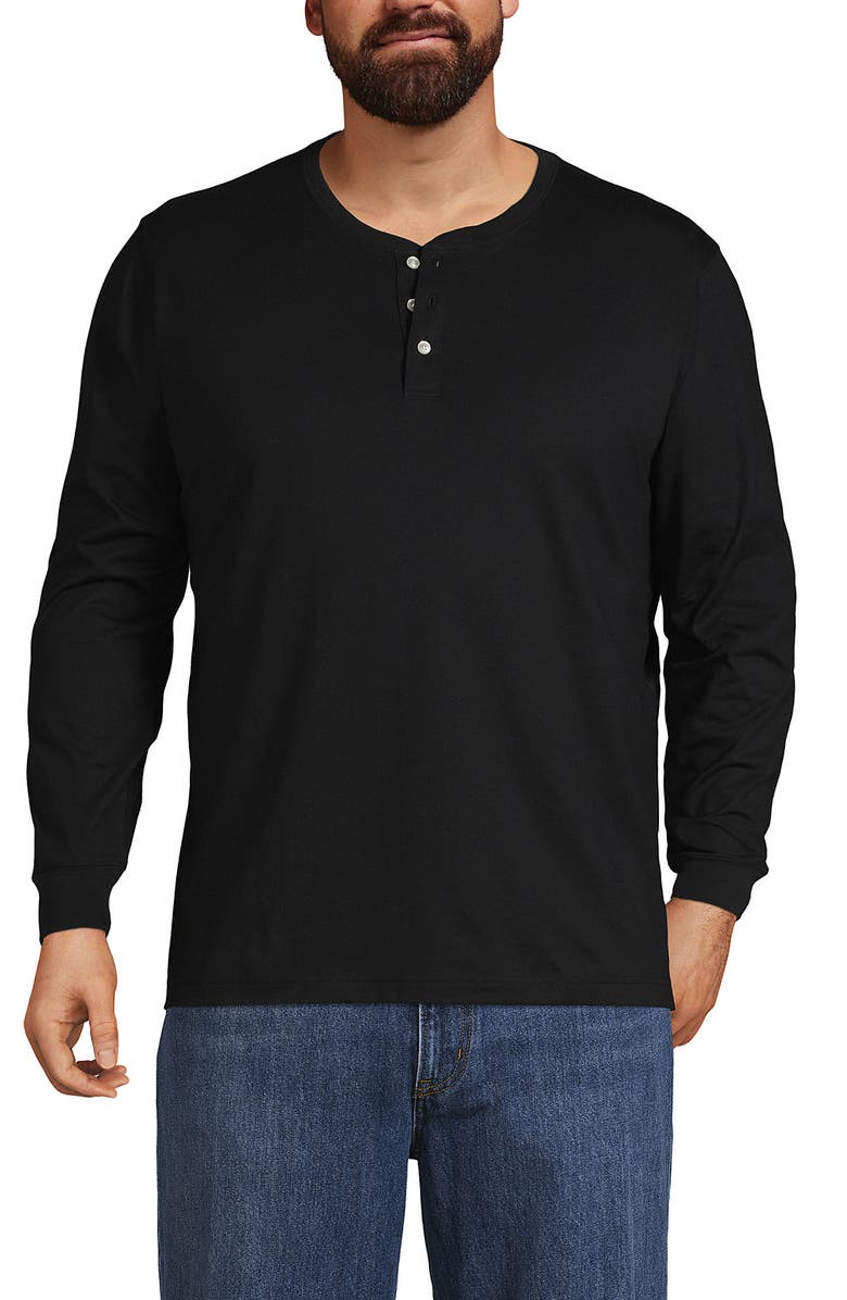 Lands' End Super-T Long Sleeve Henley Shirt, Alternate, color, Black