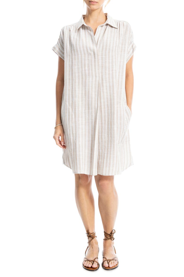 Collared Pinstripe Dress, Main, color, OFF WHITE/ BEIGE STRIPE