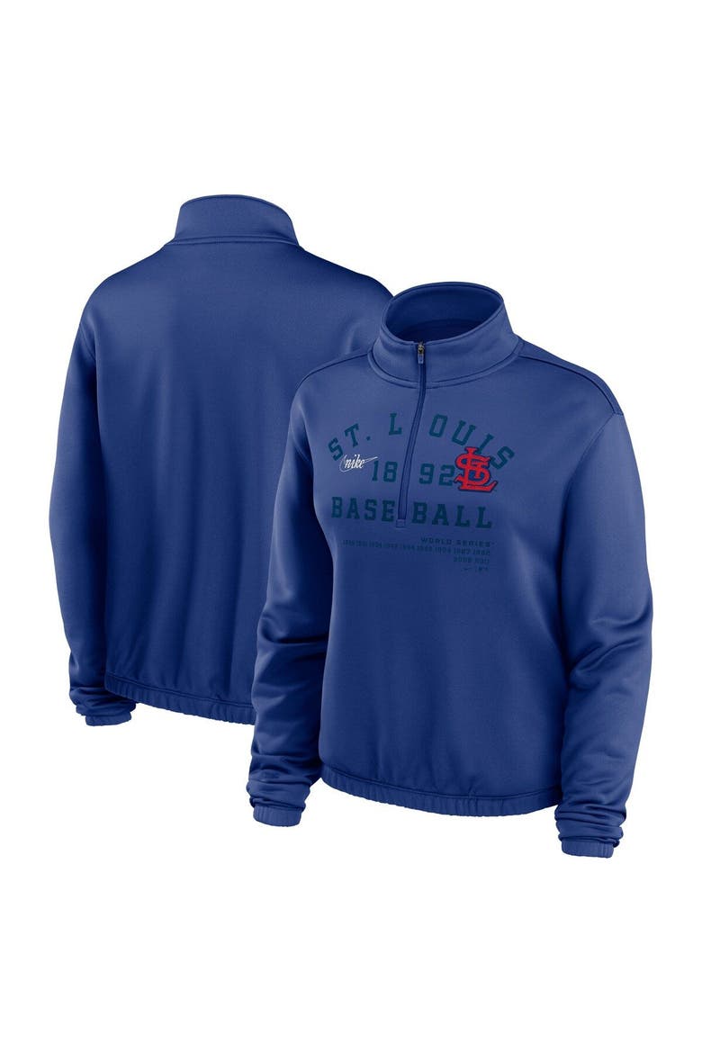 Women's Nike Royal St. Louis Cardinals Rewind Splice Half-Zip Semi-Cropped Bubble Hem Sweatshirt, Main, color, Royal