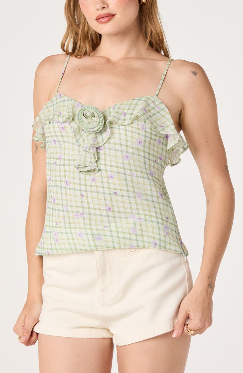 ASTR the Label Gianna Ruffle Camisole, Main, color, Mint Floral Gingham