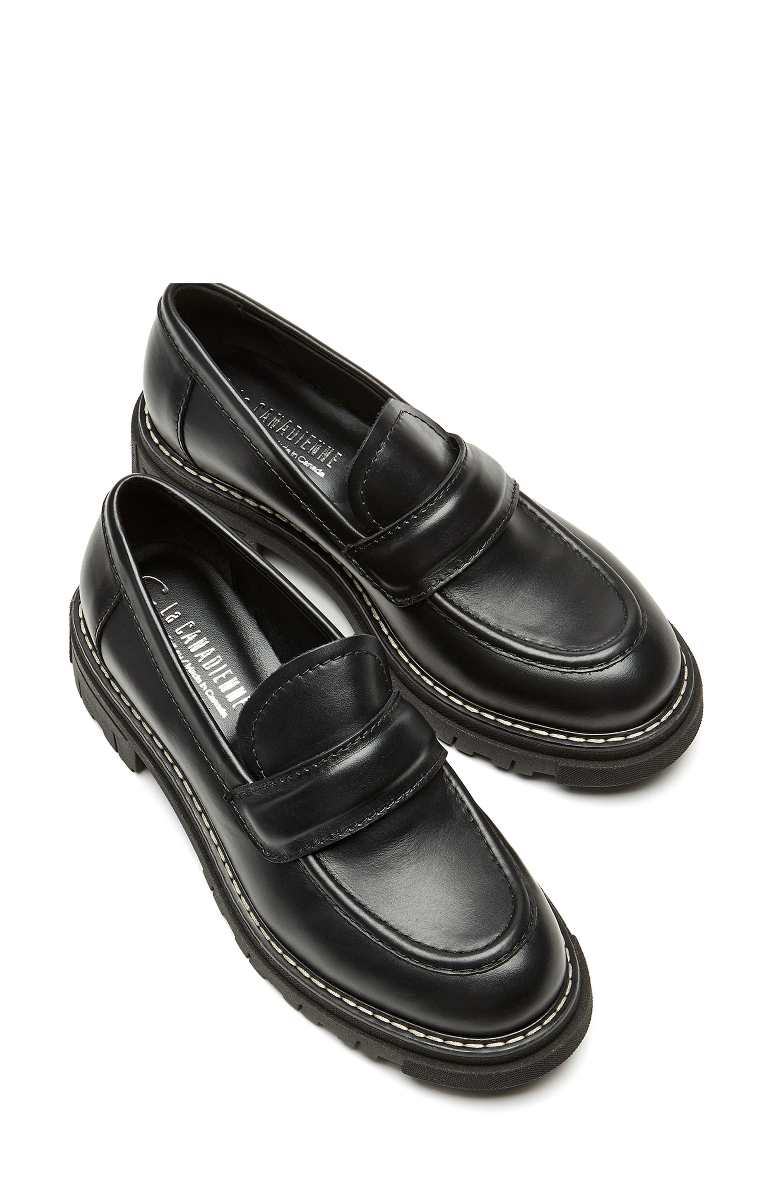 La Canadienne Della Waterproof Lug Loafer, Alternate, color, Black Leather