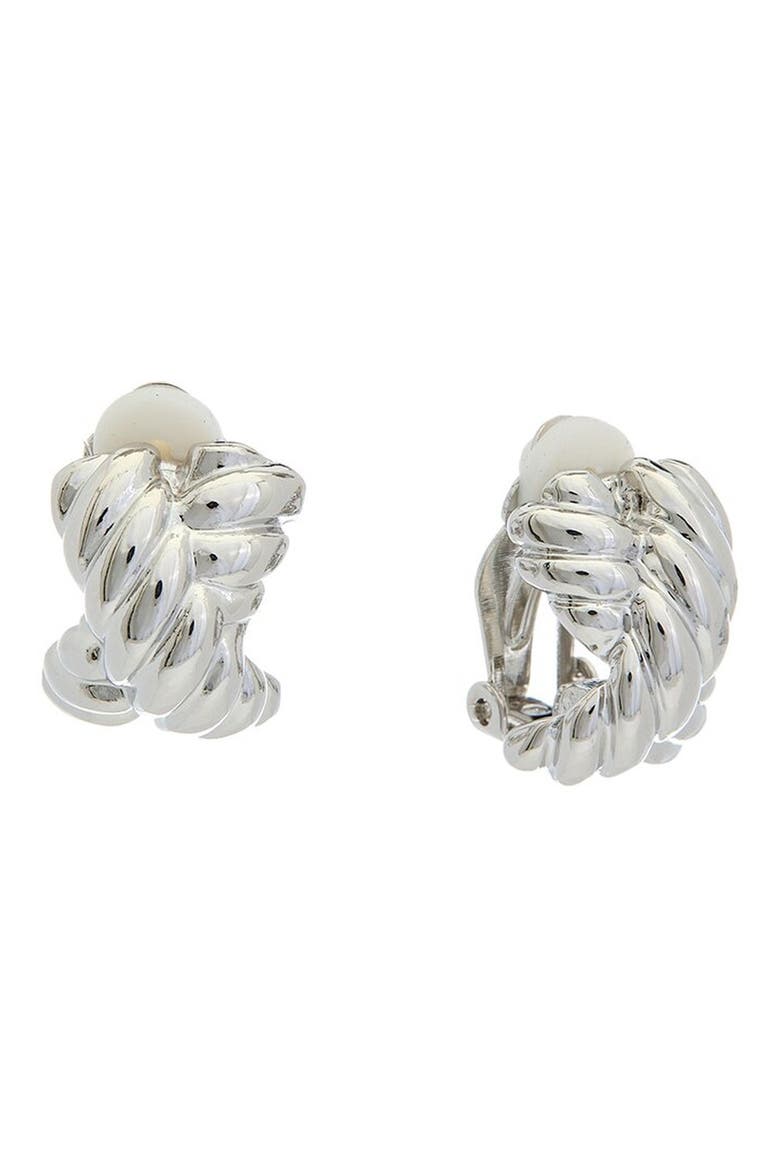Scalloped Clip-On Earrings, Main, color, WHITE