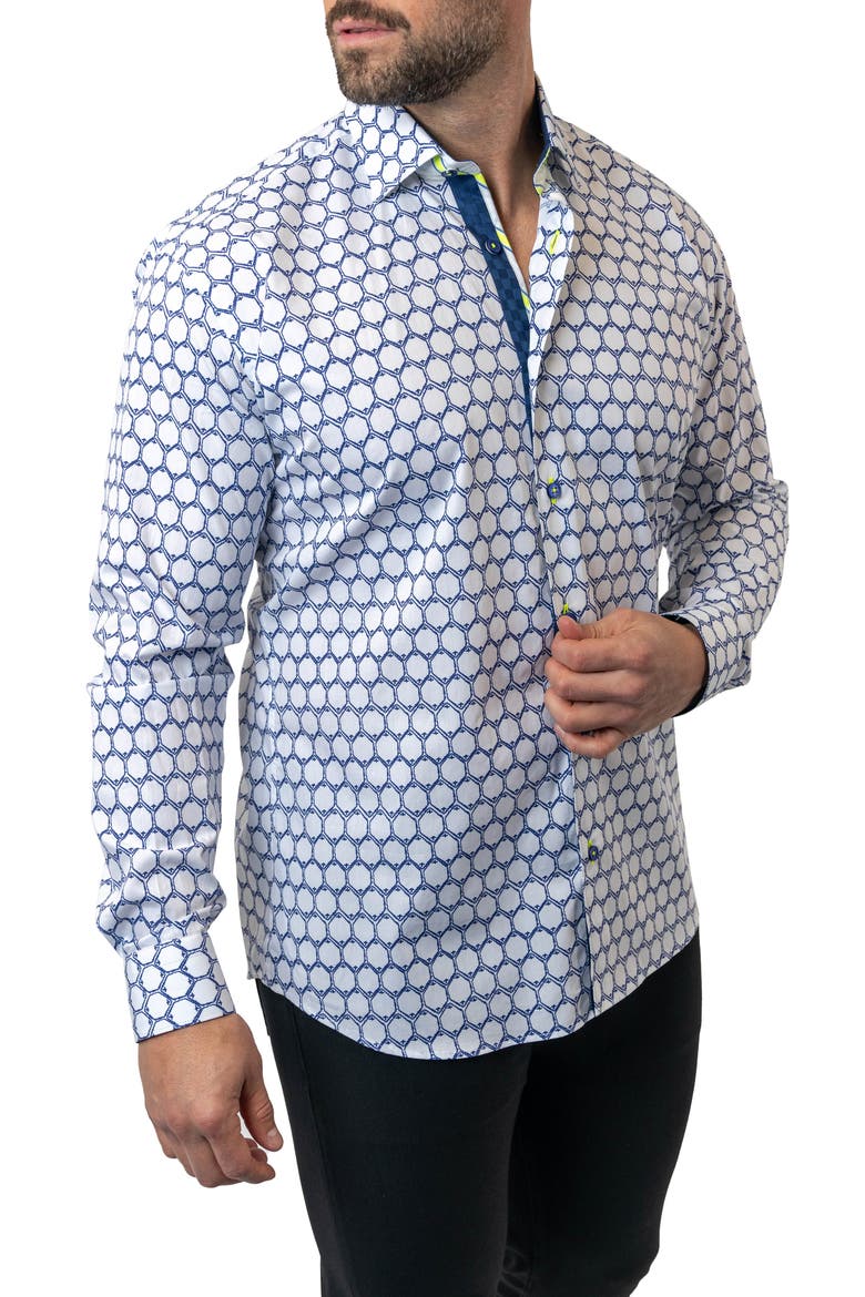 Fibonacci Stretchmirror White Performance Button-Up Shirt, Alternate, color, WHITE