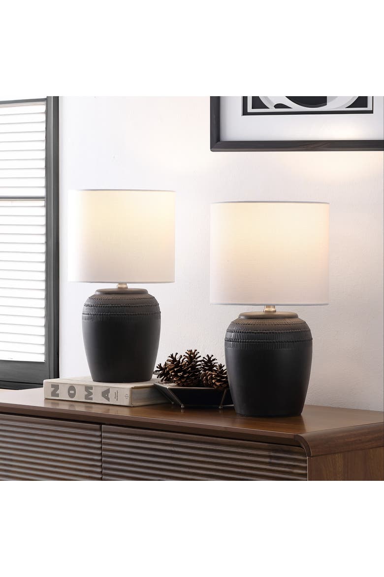 Hugo 16.75" Traditional Rustic Reeded Ceramic Vase LED Table Lamp, Alternate, color, Black Nickel