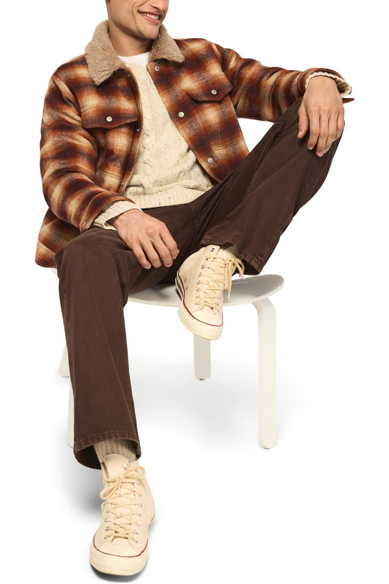 Faux Fur Lined Plaid Flannel Jacket, Alternate, color, RED PLAID