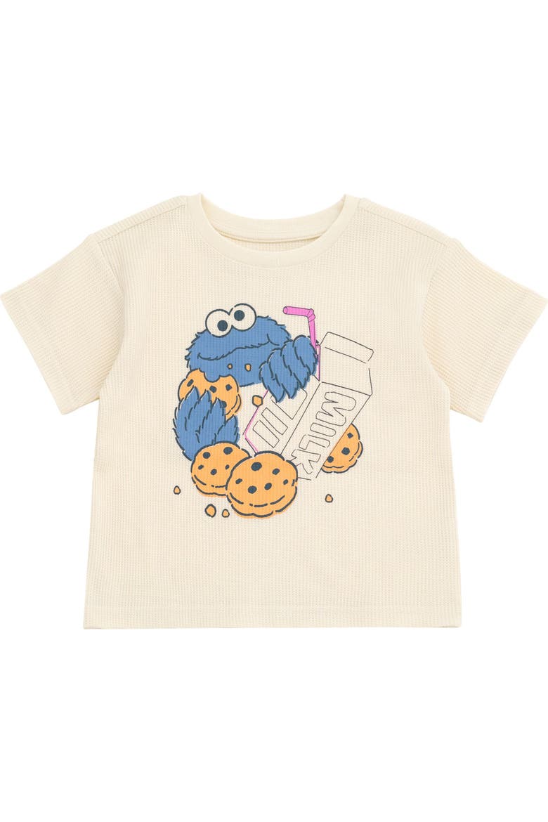 Cookie Monster Boys' T-Shirt and Waffle Shorts Set, Alternate, color, Ivory Blue Cookie