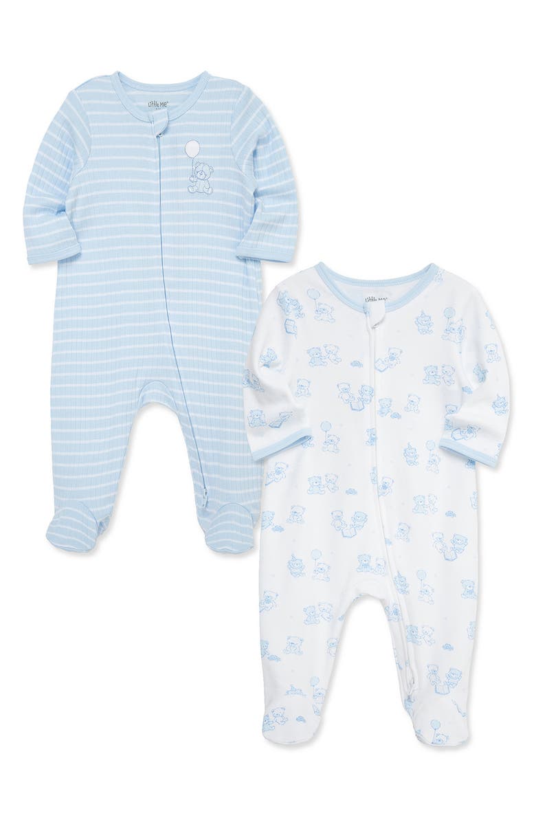 Little Me Bears Assorted 2-Pack Organic Cotton Footies, Alternate, color, Blue