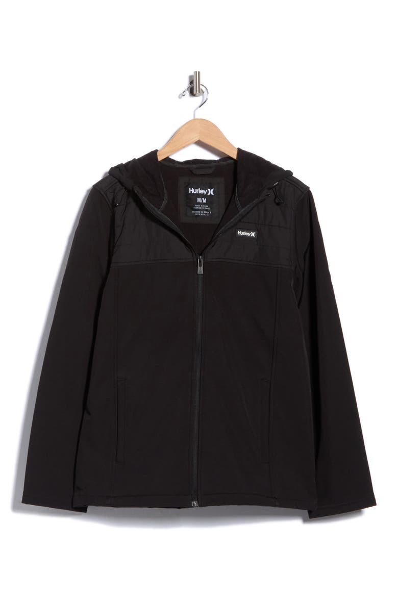 Luke Hooded Softshell Hybrid Jacket, Main, color, BLACK