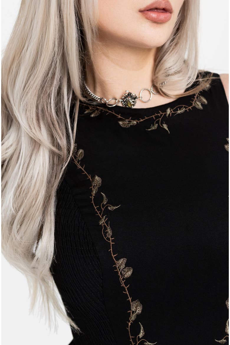 Rootweave Embroidered Midi Dress, Alternate, color, Black