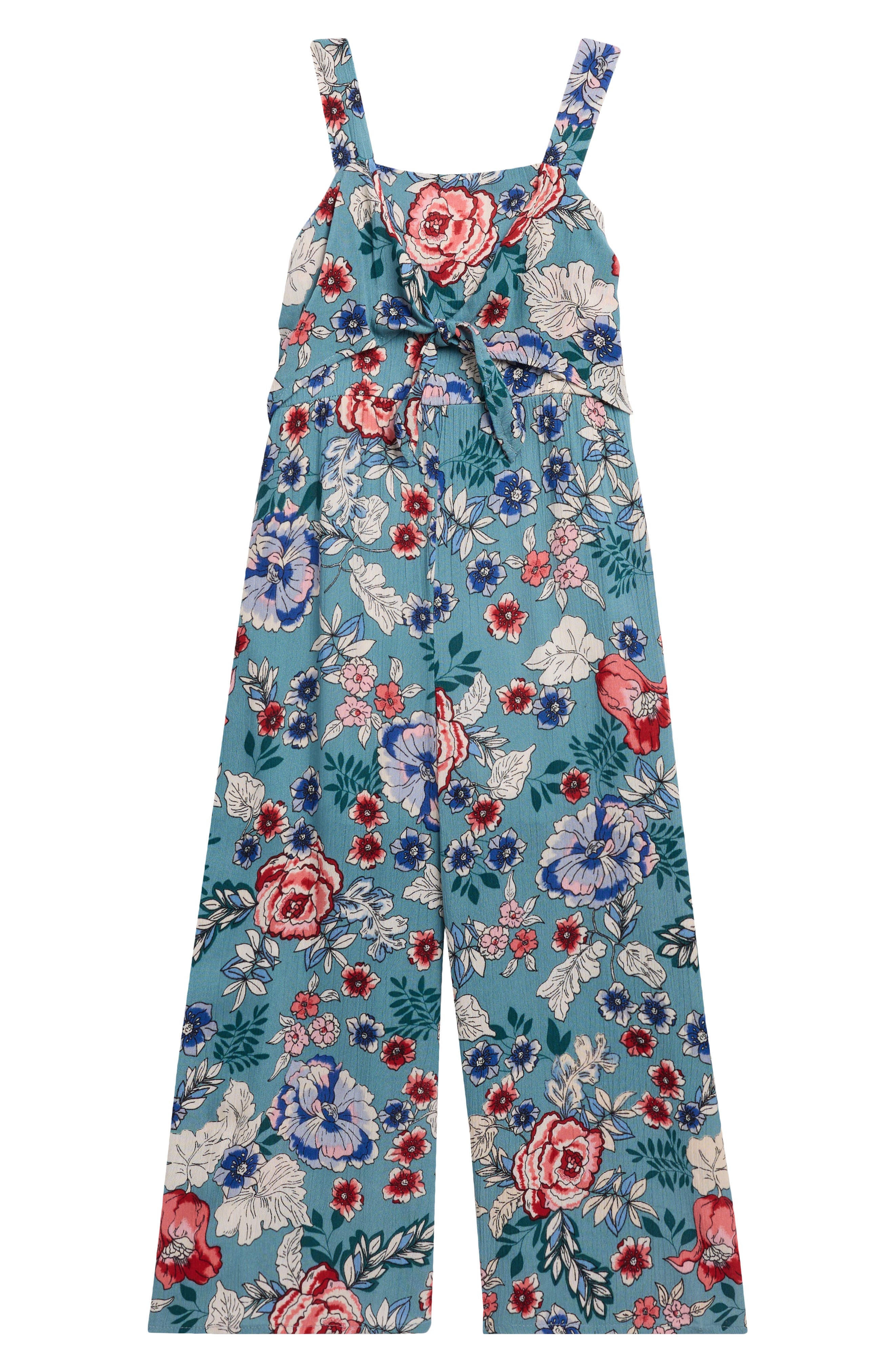 Ava & Yelly Kids' Floral Knotted Gauze Jumpsuit