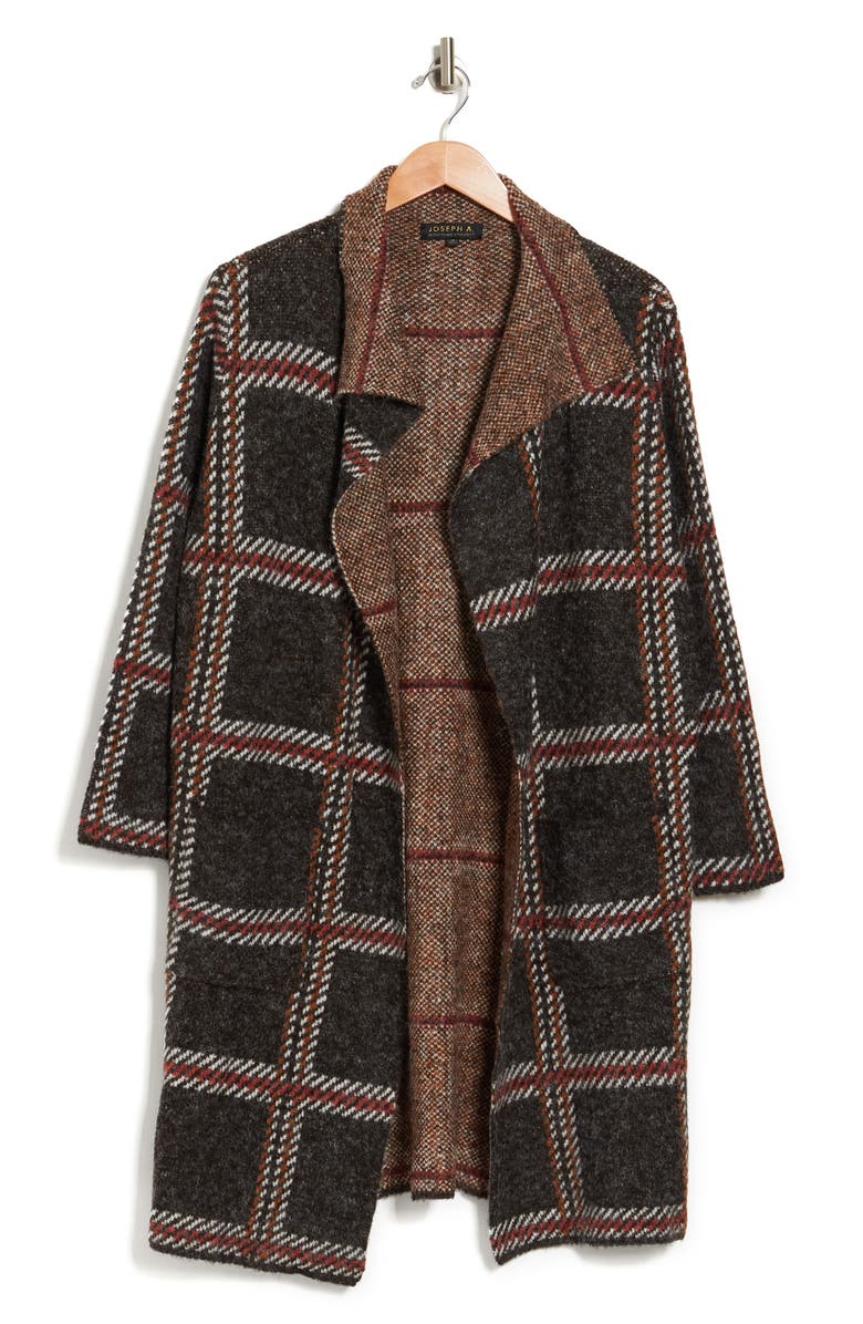 Joseph A Drape Collar Print Maxi Cardigan Sweater Coat, Alternate, color,