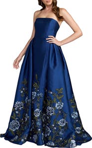 Mac Duggal Floral Embroidered Mikado Strapless Ball Gown