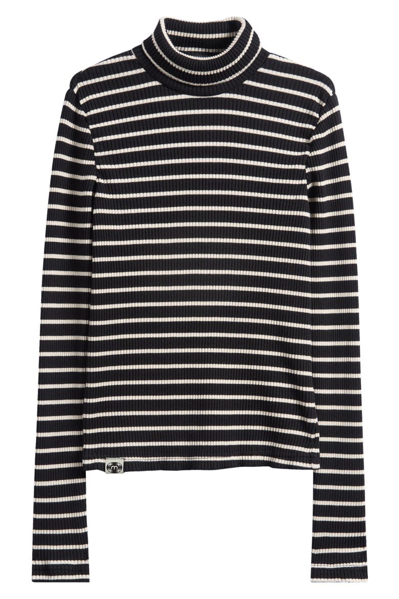 The Long Sleeve Hickey Mock Neck Top, Alternate, color, BLACK AND WHITE STRIPE