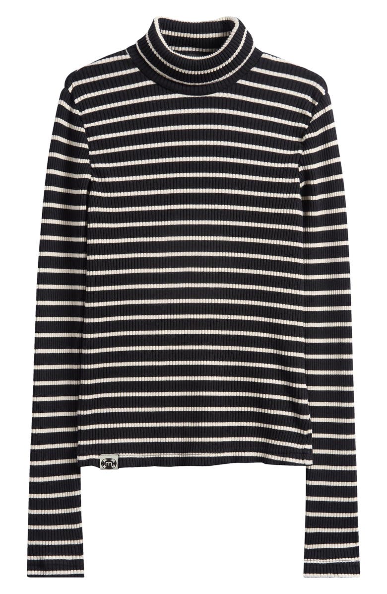 MOTHER The Long Sleeve Hickey Mock Neck Top, Alternate, color, Black And White Stripe