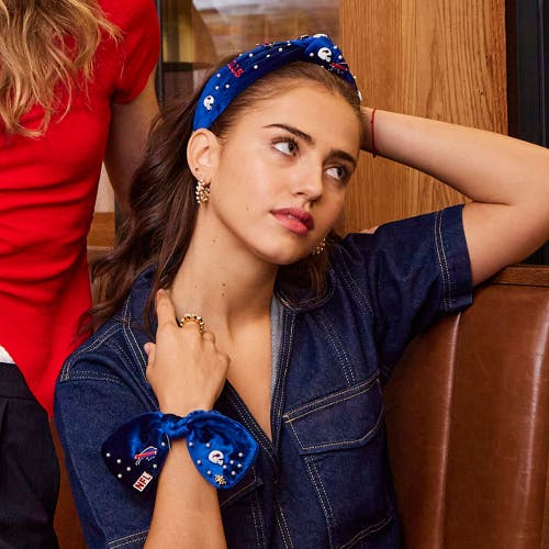 Lele Sadoughi Buffalo Bills Bow Scrunchie In Gold