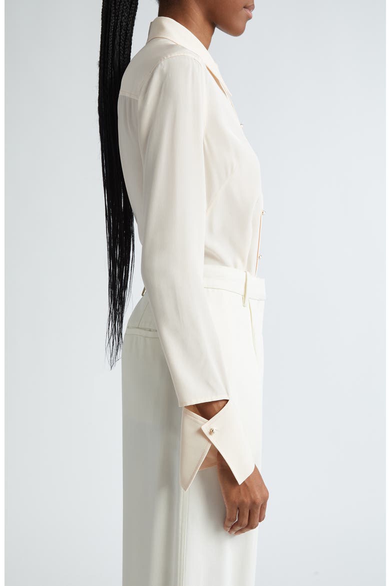 Split Cuff Silk Crêpe de Chine Button-Up Shirt, Alternate, color, SFPK SOFT PINK
