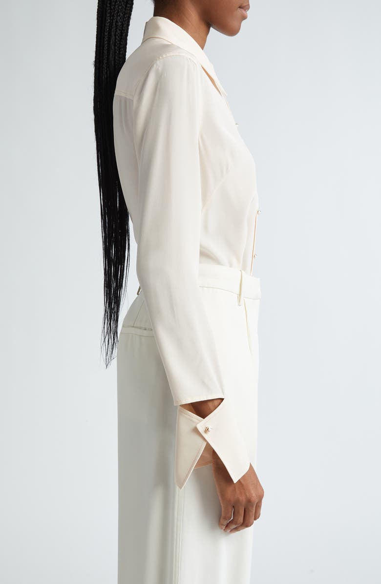 ST. JOHN Split Cuff Silk Crêpe de Chine Button-Up Shirt, Alternate, color,