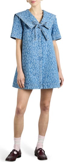 ワンピース madder madder long tie shirt dress Damson Madder Cassidy Embroidered Long-Sleeve Mini Dress